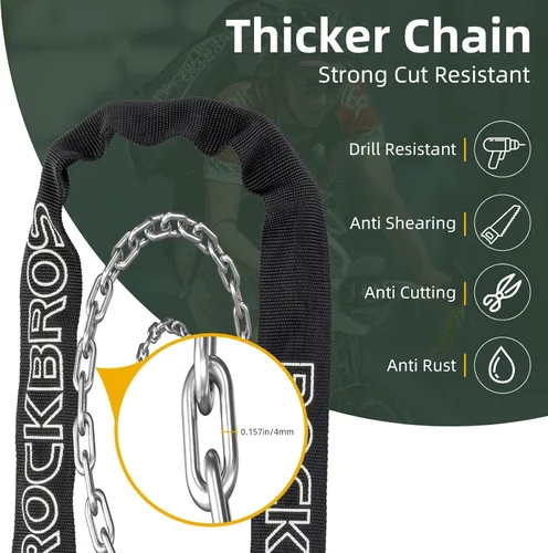 Miniatura 2 de Candado de cadena para bicicleta ROCKBROS, resistente antirrobo, de 3 pies de largo, 5mm de grosor, candado para bicicleta con juego de llaves, a
