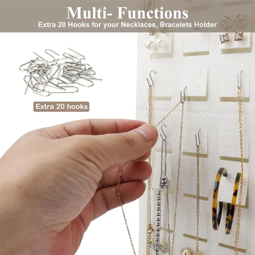 Miniatura 5 de Resovo Organizador de aretes colgantes, soporte para aretes y 20 ganchos, capacidad para hasta 300 pares, diseño compacto, material suave, Blanco