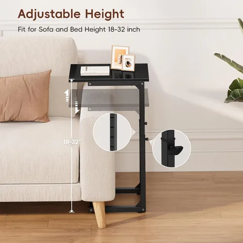 Miniatura 4 de Vagusicc Mesa auxiliar en forma de C para sofá, mesa C de 33 pulgadas de alto, mesa auxiliar de altura ajustable, mesas auxiliares de sofá con marco