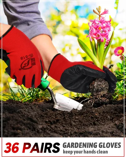 Miniatura 3 de Honeydak 36 pares de guantes de jardinería para hombres y mujeres, guantes de jardín con revestimiento de goma transpirable