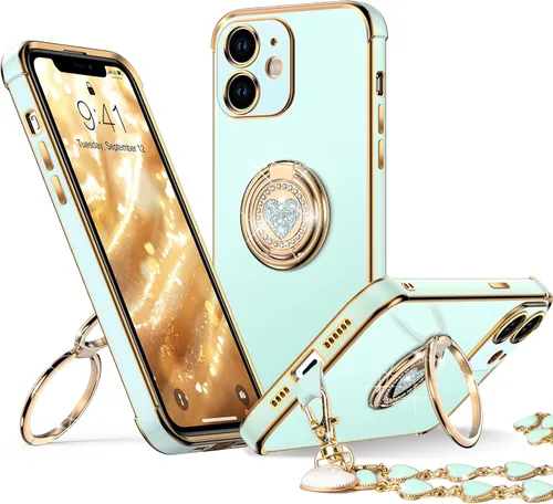 Miniatura 12 de XYZ Funda para iPhone 11 con Soporte, Funda para Teléfono con Soporte de Doble Anillo con Patilla, Funda Protectora de Lujo Brillante para Mujeres