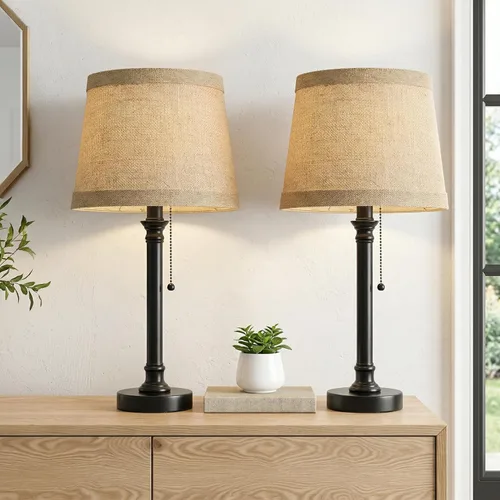 Miniatura 10 de Oneach Lámpara de mesa pequeña de 19.5 pulgadas para dormitorio, lámparas de noche para mesita de noche, lámpara de mesa negra para sala de estar