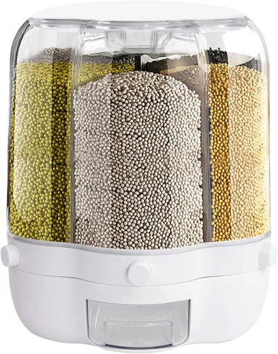 Miniatura 10 de Dispensador de arroz giratorio de 360°, almacenamiento de contenedores de arroz de 17 libras, dispensador de alimentos secos con soporte de 6