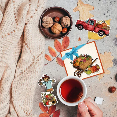 Miniatura 6 de ORIGACH Autumn Harvest - Juego de sellos y troqueles transparentes, espantapájaros de calabaza otoñal, sellos de silicona y troquelado de metal