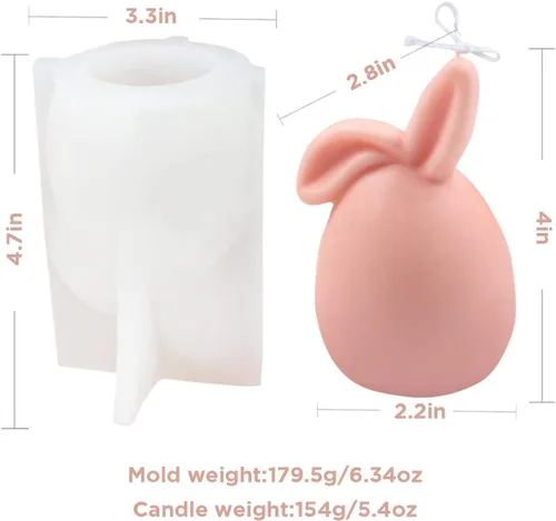 Miniatura 3 de Paquete de 2 moldes de silicona con forma de concha de huevo de conejo, moldes de conejo de Pascua 3D para hacer velas, moldes de resina para jabón