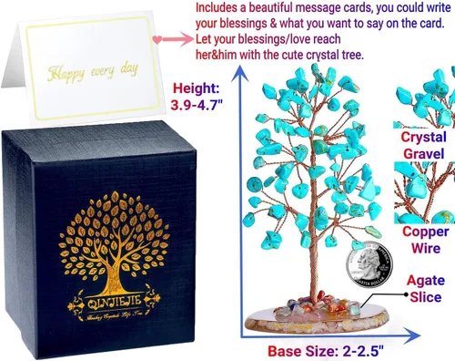 Miniatura 4 de QINJIEJIE Árbol de la vida de cristal turquesa, cristales curativos, decoración de piedra natural, árbol del dinero, piedra preciosa, ágata, base
