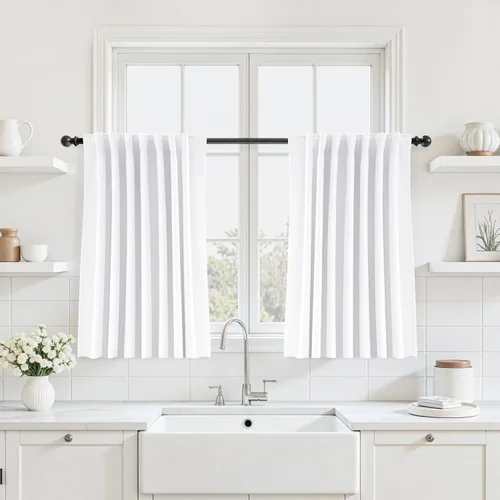 UHITECH - Cortinas opacas beige para sala de estar, cortinas cortas de 35 pulgadas para habitación, cortinas negras para ventanas pequeñas, paneles