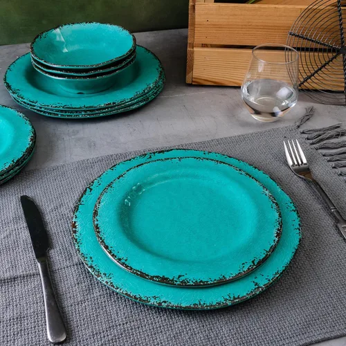 Miniatura 3 de LEHAHA Juego de Vajilla de 12 Piezas de Melamina Vintage Incluye 4 Platos de Cena, 4 Platos de Ensalada y 4 Cuencos, Servicio para 4, Vajilla