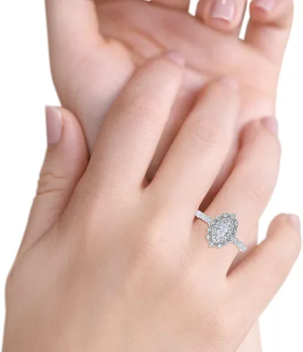 Miniatura 5 de Blue Apple Co. Anillo de compromiso de boda marquesa de estilo vintage Art Deco de plata de ley 925 con circonita cúbica de imitación redonda