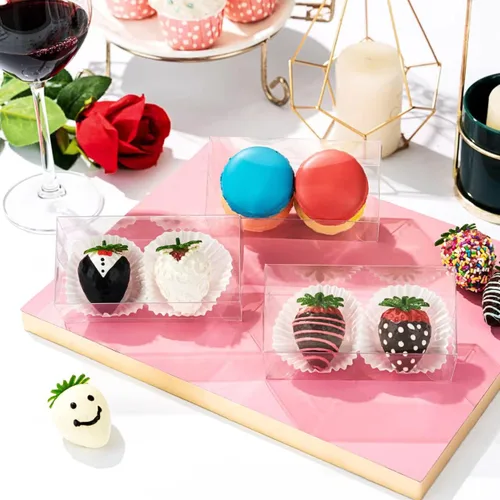 Miniatura 2 de RomanticBaking - Cajas de fresas cubiertas de chocolate transparente, paquete de 50 4 1/2" x 2 1/4" x 2", para 2 macarrones, para 4 panaderías