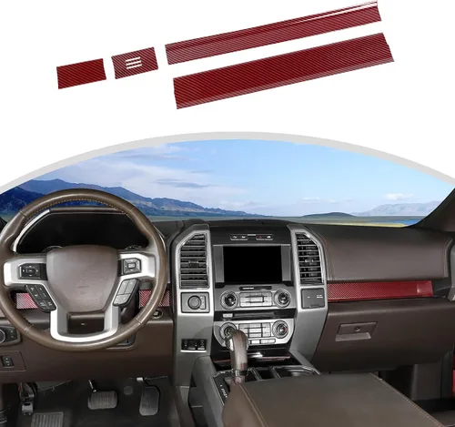 Miniatura 12 de CheroCar Para F150 - Panel de cubierta de consola central, accesorios de decoración para Ford F150 2015-2020, grano de madera negra..