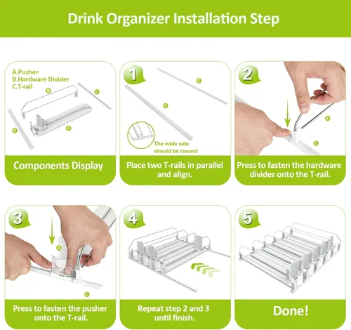 Miniatura 7 de IBORING Organizador de Bebidas para Nevera, Organizador de Bebidas Autoempujante para Nevera, Dispensador Automático de Bebidas para Nevera