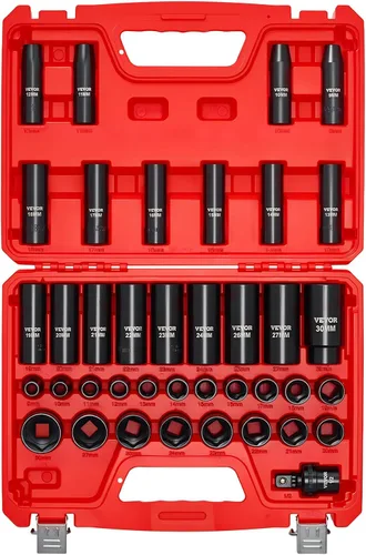 Miniatura 20 de Vevor - Juego de vasos de impacto de 1/2 pulgada, 43 piezas, juego de vasos de 1/2 pulgada, surtido de vasos estándar de alto torque con 4 barras