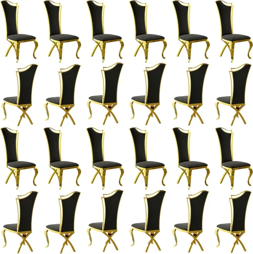 Miniatura 15 de BQueen Sillas de comedor negras y doradas, Sillas de comedor de lujo, Sillas de comedor Velevt con respaldo alto, Patas de acero inoxidable de oro