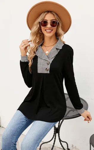 Miniatura 4 de Newchoice Womens Long Sleeve Tunic Tops for Leggings Casual Notch Collared Button Sweatshirts Pullover Shirt Tops