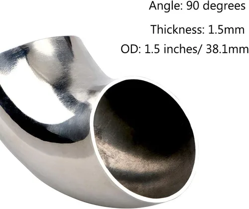 Miniatura 3 de Codo de acero inoxidable de 1.5" y 90° de curvatura de mandril - Grosor 16GA/.065" Material de pared SS304 Adecuado para codo de escape modificado
