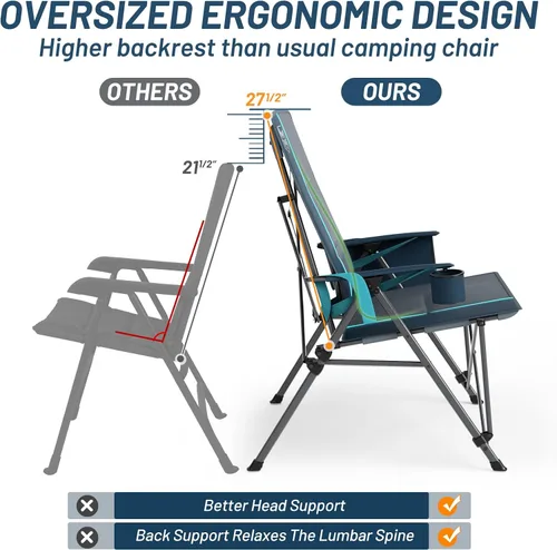 Miniatura 7 de TIMBER RIDGE Silla de campamento de gran tamaño con soporte lumbar, silla plegable portátil resistente para adultos soporta 450 libras para césped