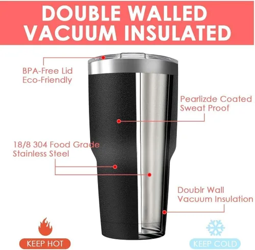 Miniatura 2 de Taza de viaje de acero inoxidable de 30 onzas con tapa, paquete de 6 vasos de doble pared aislados al vacío a granel con 6 pajitas, taza de café
