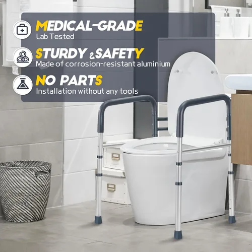 Miniatura 5 de Lianjindun Barras de seguridad para inodoro, asas de baño plegables y portátiles para ancianos, personas mayores, discapacitados y minusválidos, Azul