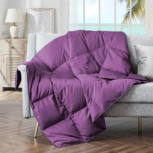 Miniatura 12 de puredown® Manta de Tiro de Plumón de Plumas Suaves Ligera Empacable para Sofá para Uso en Interiores y Exteriores, Manta de Tiro 50"X70", Beige