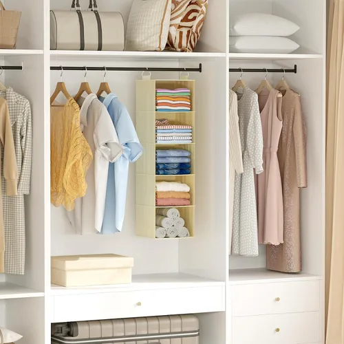 Miniatura 2 de Lifewit Organizador de armario colgante de 5 niveles y almacenamiento para estantes, estante de ropa plegable con 2 ganchos resistentes