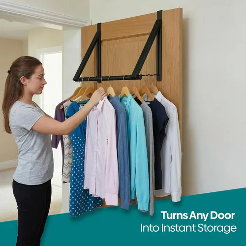 Miniatura 2 de HOLDN' STORAGE Colgador para colgar sobre la puerta, organizador plegable para colgar ropa, abrigos y toallas, ideal para dormitorios, lavandería