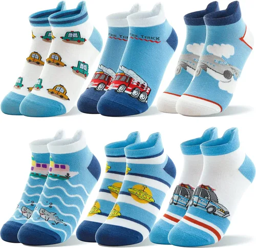 Welwoos Calcetines de tobillo para niños y niños, de corte bajo, divertidos y lindos dibujos animados, calcetines de algodón, 6 pares