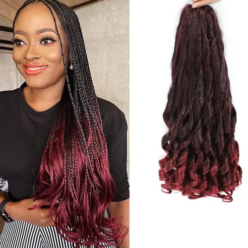 Miniatura 7 de Cabello rizado francés para trenzar, 8 paquetes, 16 pulgadas degradado, preestirado, previamente enrollado con extremos rizados, rizo de rebote