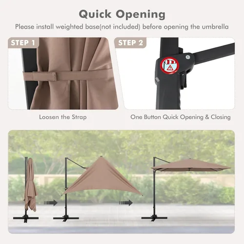Miniatura 7 de Tangkula Sombrilla de patio voladiza de 9.5 pies, sombrilla cuadrada para exteriores con rotación de 360°, sombrilla colgante de patio resistente