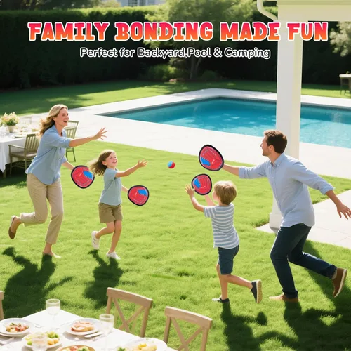 Miniatura 9 de JoyCat Juego de pelota de lanzar y atrapar, juego de 2 bolas adhesivas para adultos y 2 niños, juego familiar para atrapar al aire libre para playa