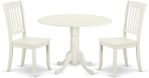 Miniatura 10 de East West Furniture DLDA3-BCH-W Dublin - Juego de habitación de 3 piezas que contiene una mesa de cocina redonda con gotas y 2 sillas de comedor, 42