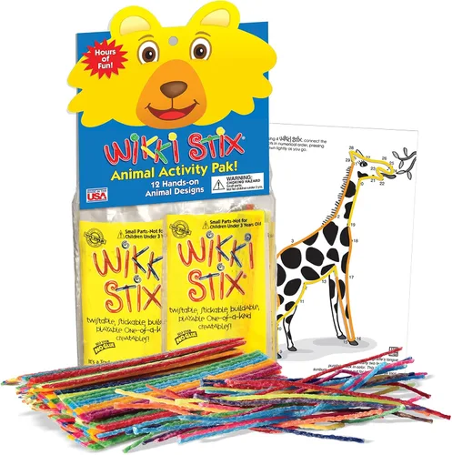 WikkiStix Paquete de Actividad Animal - Incluye 12 Animales del Zoológico con Actividad Práctica y Dato Divertido en Cada Uno, ¡Hecho en los Estados