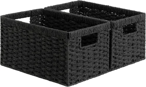 Miniatura 21 de StorageWorks Cesta de mimbre con asa, cestas de almacenamiento de mimbre para organizar, cestas de almacenamiento decorativas para estantes, cuerda