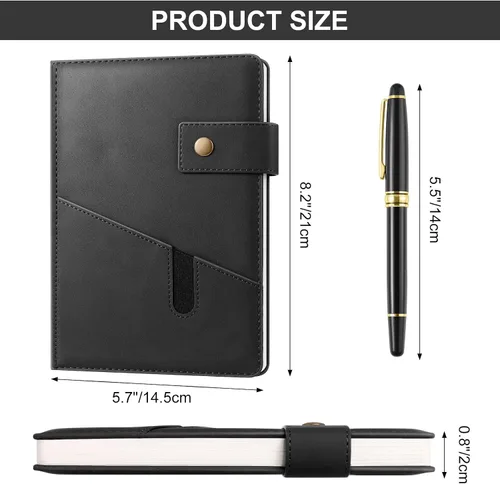 Miniatura 5 de Cuaderno de cuero A5 con bolígrafo, 200 páginas de tapa dura con bolsillo, diario de papel forrado grueso de 3.53 oz/m² para hombres y mujeres, gran