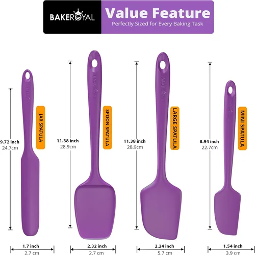 Miniatura 3 de BakeRoyal Juego de espátulas de silicona – 4 espátulas de goma de silicona resistente al calor 600°F para tareas diarias – Espátulas de cocina