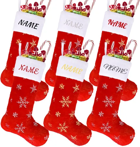 Miniatura 20 de Calcetines negros de piel sintética de Navidad, 1 paquete grande de 22 pulgadas, medias colgantes de felpa negra con nombre personalizado con copos