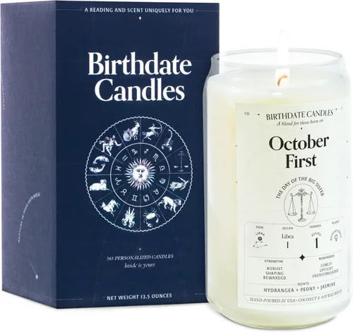 Miniatura 82 de Velas con fecha de nacimiento, 28 de octubre, velas perfumadas del zodiaco de Escorpio, regalo de cumpleaños, aroma a bergamota, canela y caoba