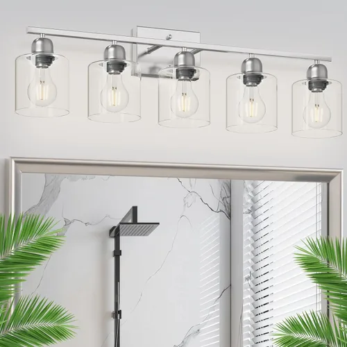 Miniatura 26 de Luz de baño de níquel cepillado, Luz de tocador de baño de 2 luces de níquel cepillado, Lámpara de tocador con pantallas de vidrio esmerilado blanco