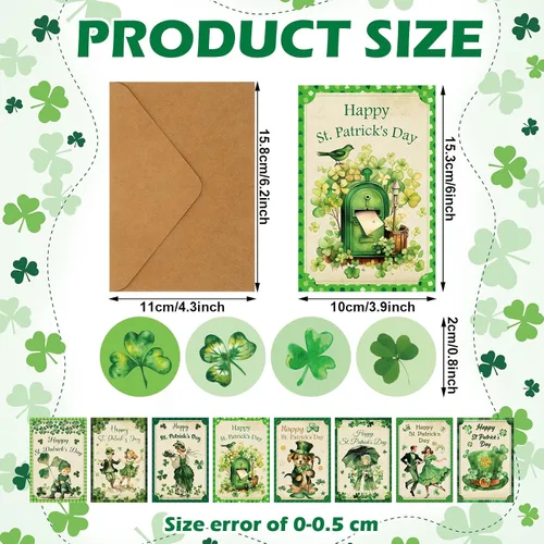 Miniatura 2 de Tellingyou 24 Juegos de Tarjetas del Día de San Patricio Surtidas Retro Tarjetas de Notas de Felicitación en Blanco con Sobres y Calcomanías Retro