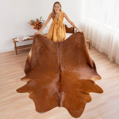 Miniatura 11 de ecowhides Palomino - Alfombra brasileña de piel de vacuno, piel de vaca para el hogar, sala de estar (XXL) 8 x 7 pies