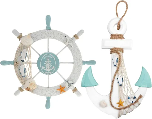 GengGeng Paquete de 2 decoraciones náuticas de pared de anclaje náutico de 13 pulgadas, decoraciones de playa para el hogar, decoraciones náuticas