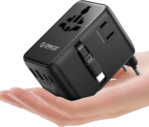 Miniatura 11 de ORICO Adaptador de viaje universal con 2 CA 2 USB-C y 1 conector USB-A, adaptador de corriente internacional PD 20W, cargador de pared esencial