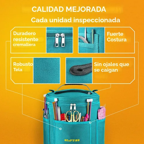 Miniatura 5 de Bolsa de almacenamiento de hilos: bolsa de hilo, organizador duradero para tejer y ganchillo con estuche de aguja Turquesa