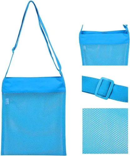 Miniatura 2 de Bolsa de red para playa, de color, 11,4 x 13,7 pulgadas, respirable, con correas (juego de 4 unidades) [azul, rosa, verde y negro]