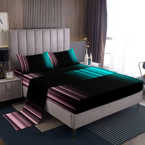 Miniatura 2 de Feelyou Juego de sábanas decorativas con ombre abstracto para niños y adolescentes, juego de sábanas rojas y negras de moda para dormitorio de niñas