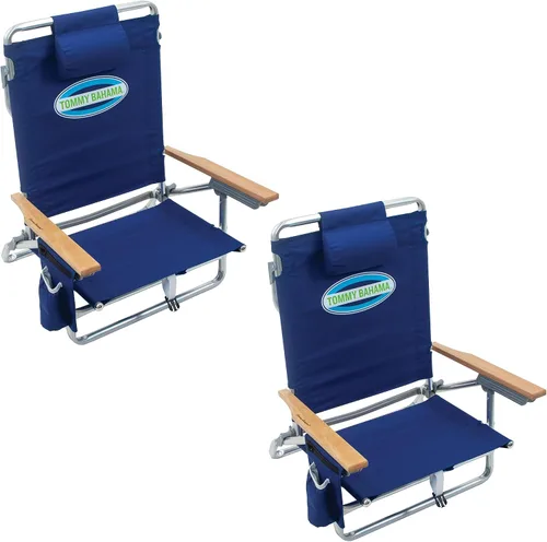 Miniatura 12 de Tommy Bahama - Silla plegable clásica para playa con 5 posiciones y mochila, rayas azules y verdes, 23 x 25.25 x 31.5 pulgadas