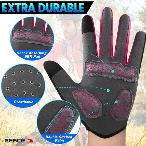 Miniatura 36 de BEACE Guantes de ciclismo para hombres y mujeres, guantes de ciclismo de montaña con pantalla táctil y palma de silicona antideslizante, guantes