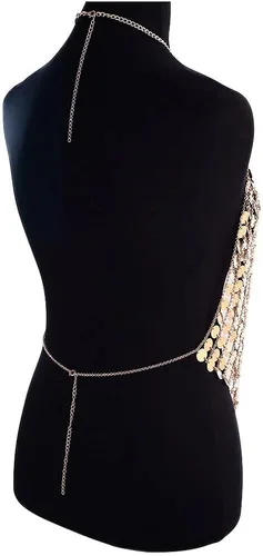 Miniatura 7 de DOTASI - Blusa halter de cadena con espalda descubierta para mujer con cadena de lentejuelas