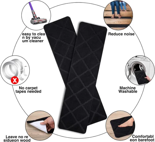 Miniatura 5 de Peldaños de escalera para escalones de madera, 15 unidades, 8 x 30 pulgadas, alfombras antideslizantes para interiores, para niños, ancianos y Negro