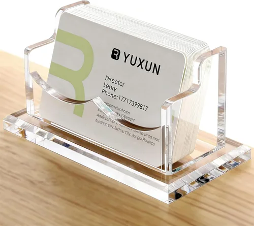 YUXUN Tarjetero acrílico para escritorio, organizador de tarjetas de visita para mujeres, soporte transparente para tarjetas de presentación, base